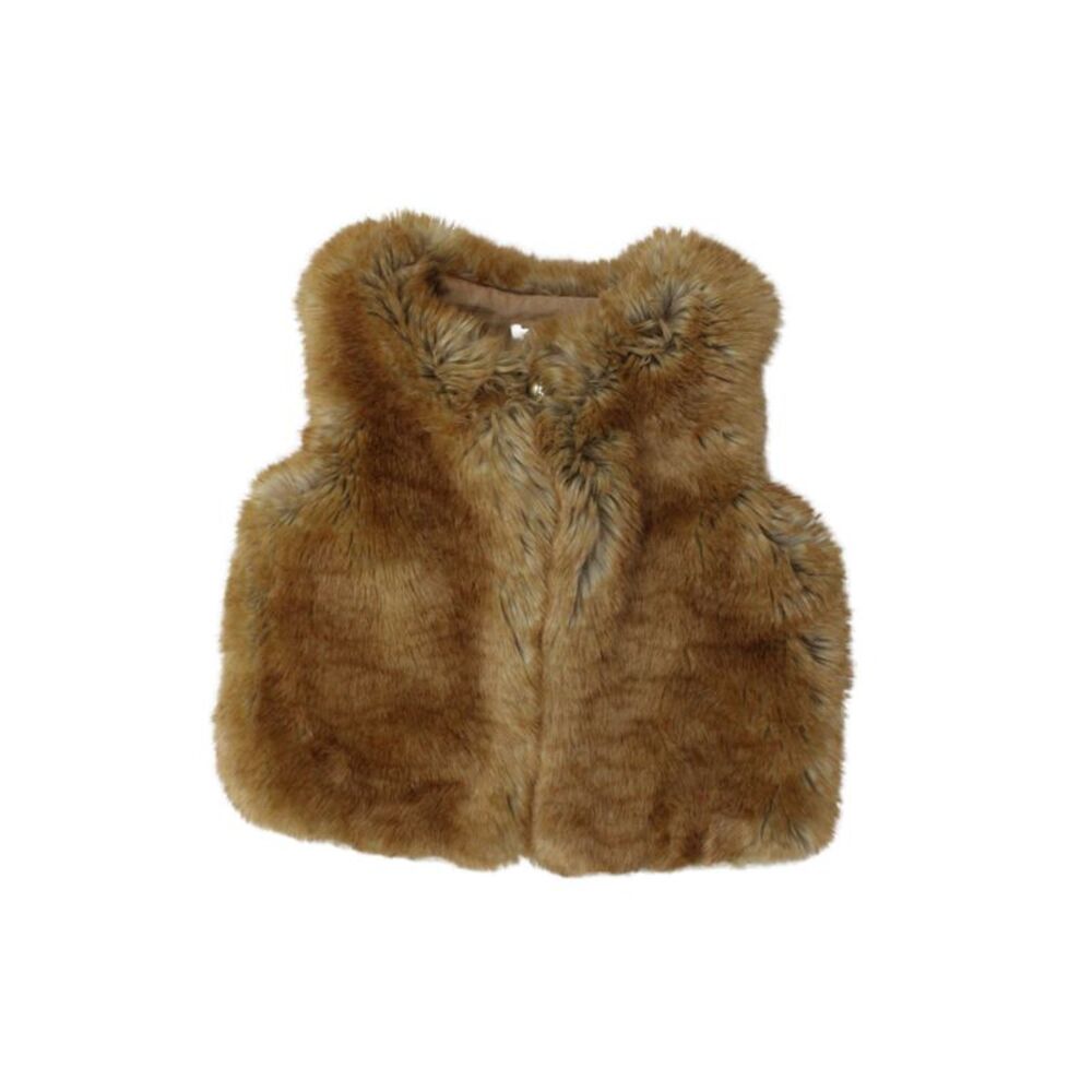 Chloe Girls Single Button Crew Neck Faux Fur Vest Jacket Brown Size 4